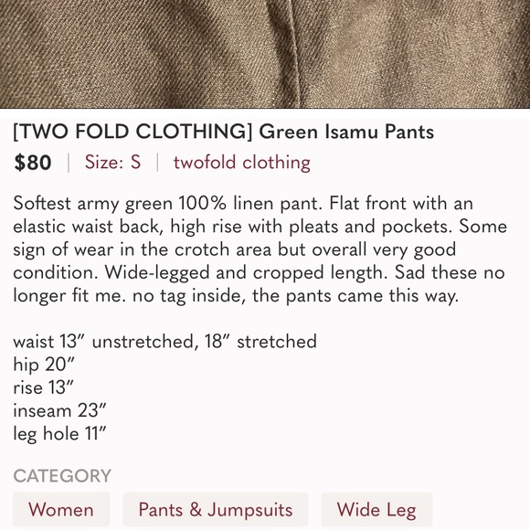 [TWO FOLD CLOTHING] Green Isamu Pants - Picture 1 of 1